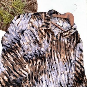 Susan Graver Womens Shirt Tunic Brown Gray Button Up Long Sleeve Plus Size 3X